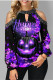 Purple Halloween Fashion Casual Print Hollowed Out Patchwork O Neck Tops