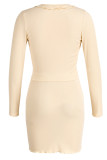 Orange Sexy Casual Solid Bandage V Neck Long Sleeve Two Pieces