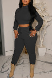 Black Casual Solid Patchwork Turtleneck Long Sleeve Two Pieces