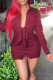 Burgundy Sexy Solid Patchwork Buckle Fold U Neck Dresses