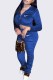 Blue Fashion Street Print Fold Zipper Collar Long Sleeve Two Pieces