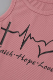 Pink Sexy Print Patchwork O Neck Tops