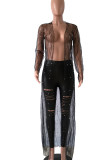 Black Sexy Solid Patchwork See-through Beading Swimwears Cover Up