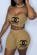Khaki Fashion Casual Print Letter Spaghetti Strap Sleeveless Two Pieces