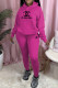 Rose Red Fashion Casual Print Letter Hooded Collar Long Sleeve Two Pieces
