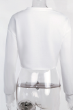 White Sexy Print Patchwork O Neck Tops
