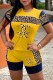 Yellow Fashion Casual Print Leopard Patchwork Letter O Neck Short Sleeve Two Pieces