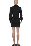 White Sexy Solid Patchwork Buckle Fold U Neck Dresses