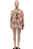 Pink Fashion Sexy Print Patchwork Turndown Collar Long Sleeve Three Pieces