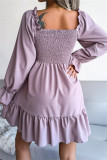 Burgundy Fashion Casual Solid Patchwork Square Collar Long Sleeve Dresses