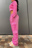 Pink Fashion Solid Patchwork Zipper Collar Long Sleeve Two Pieces