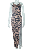 Black Fashion Sexy Print High Opening Spaghetti Strap Pencil Skirt Dresses