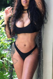 Black Sexy Solid Patchwork See-through Beading Swimwears Cover Up