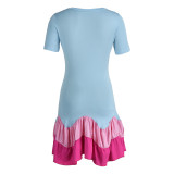 Pink Fashion Casual Print Patchwork O Neck Short Sleeve Dress