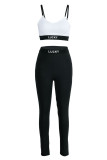 Black Sexy Casual Letter Print Patchwork Backless Spaghetti Strap Sleeveless Two Pieces