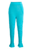 Pink Fashion Casual Solid Fold Regular High Waist Trousers