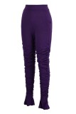 Pink Fashion Casual Solid Fold Regular High Waist Trousers