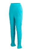 Pink Fashion Casual Solid Fold Regular High Waist Trousers