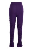 Pink Fashion Casual Solid Fold Regular High Waist Trousers