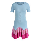 Pink Fashion Casual Print Patchwork O Neck Short Sleeve Dress