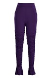 Pink Fashion Casual Solid Fold Regular High Waist Trousers
