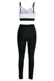 Black Sexy Casual Letter Print Patchwork Backless Spaghetti Strap Sleeveless Two Pieces