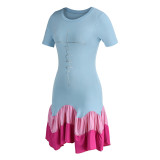 Pink Fashion Casual Print Patchwork O Neck Short Sleeve Dress