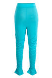 Pink Fashion Casual Solid Fold Regular High Waist Trousers