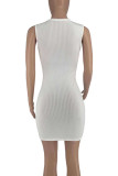 White Sexy Casual Solid Basic O Neck Sleeveless Dress