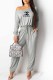 Grey Fashion Casual Print Letter Oblique Collar Jumpsuits