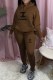Coffee Fashion Street Print Letter Hooded Collar Long Sleeve Two Pieces