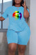 Sky Blue Casual Print Patchwork O Neck Short Sleeve Two Pieces