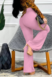 Pink Fashion Solid Patchwork Boot Cut High Waist Speaker Solid Color Bottoms