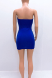 Red Sexy Print Patchwork Strapless Pencil Skirt Dresses