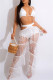 White Fashion Sexy Patchwork Solid Tassel Bandage Backless Halter Sleeveless Two Pieces