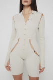 Light Apricot Sexy Solid Hollowed Out V Neck Skinny Rompers
