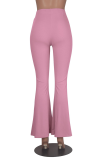 Pink Fashion Solid Patchwork Boot Cut High Waist Speaker Solid Color Bottoms