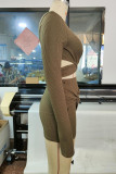 Green Sexy Solid Patchwork O Neck Long Sleeve Two Pieces