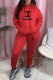 Red Fashion Street Print Letter Hooded Collar Long Sleeve Two Pieces