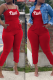 Burgundy Fashion Print Patchwork Spaghetti Strap Skinny Jumpsuits