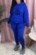 Blue Fashion Street Print Letter Hooded Collar Long Sleeve Two Pieces