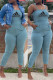 Blue Fashion Sexy Print Letter Spaghetti Strap Jumpsuits