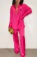 Rose Red Fashion Casual Print Letter Turndown Collar Long Sleeve Two Pieces