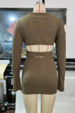 Green Sexy Solid Patchwork O Neck Long Sleeve Two Pieces