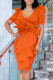 Orange Red Elegant Solid Patchwork Flounce V Neck Evening Dress Dresses