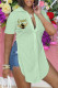 Light Green Fashion Casual Print Patchwork Slit Shirt Collar Tops