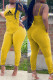 Yellow Fashion Sexy Print Letter Spaghetti Strap Jumpsuits