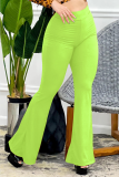 Pink Fashion Solid Patchwork Boot Cut High Waist Speaker Solid Color Bottoms