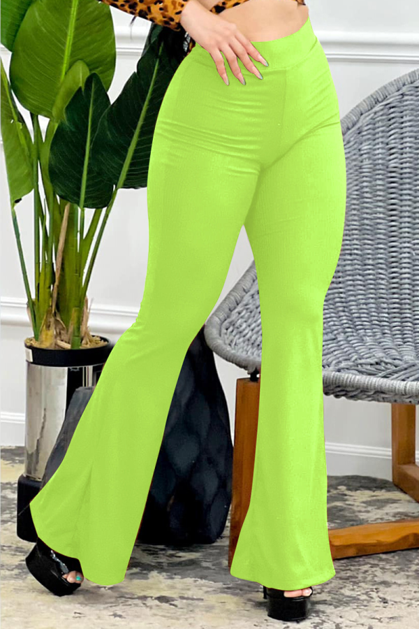Fluorescent Green Fashion Solid Patchwork Boot Cut High Waist Speaker Solid Color Bottoms