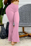 Pink Fashion Solid Patchwork Boot Cut High Waist Speaker Solid Color Bottoms